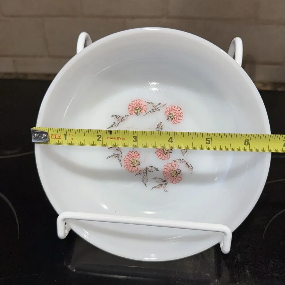 Fire-King Primrose Plate Bowl Set Unisex 9in White Milk Glass Vintage Floral MCM